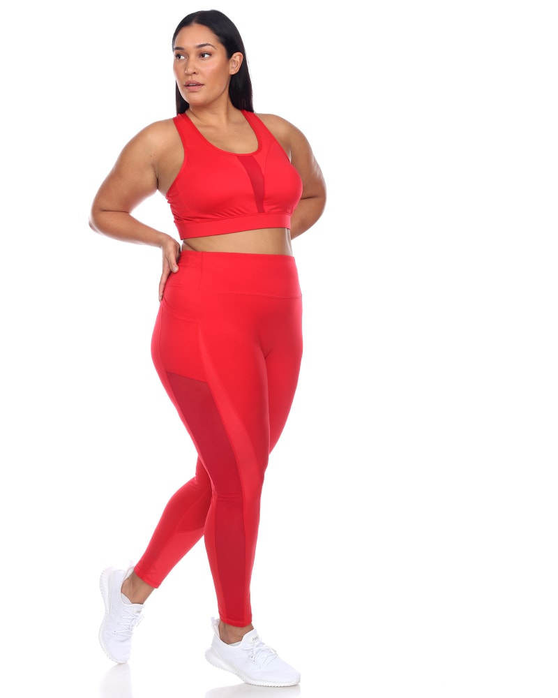 Red workout leggings top